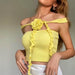 Color-Yellow-Spring Sexy French Three Dimensional Floral Ribbon Halter Stitching Tube 3D Rose Top Vest for Women-Fancey Boutique