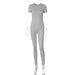 Color-Gray-Women Clothing Winter round Neck Zipper Solid Color Short Sleeve Trousers Sports Jumpsuit Women-Fancey Boutique