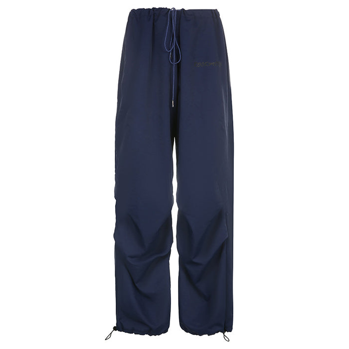 Color-Blue-Summer Straight-Leg Pants Girls Chiffon Pants Wide Leg Pants Cargo Pocket Casual Pants-Fancey Boutique