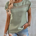 Color-Green-Women Clothing Summer Casual Solid Color Stitching Lace Hollow Out Cutout Out Short Sleeve Top Women-Fancey Boutique