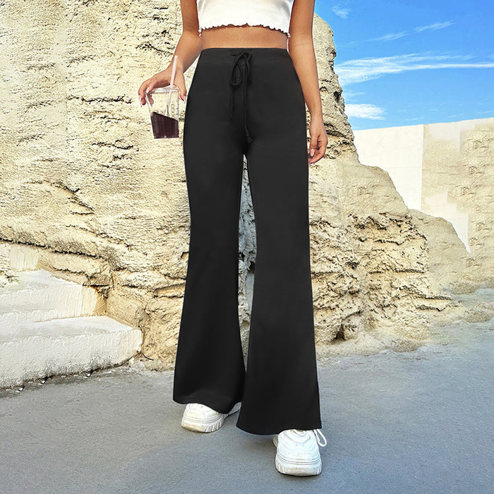 Color-Black-Autumn Winter Street High Waist Lace Up Wide Leg Pants Casual Trousers-Fancey Boutique