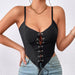 Color-Black-Spring Summer Sexy Slim Button Lace up Boning Corset Support Street Sexy Top-Fancey Boutique