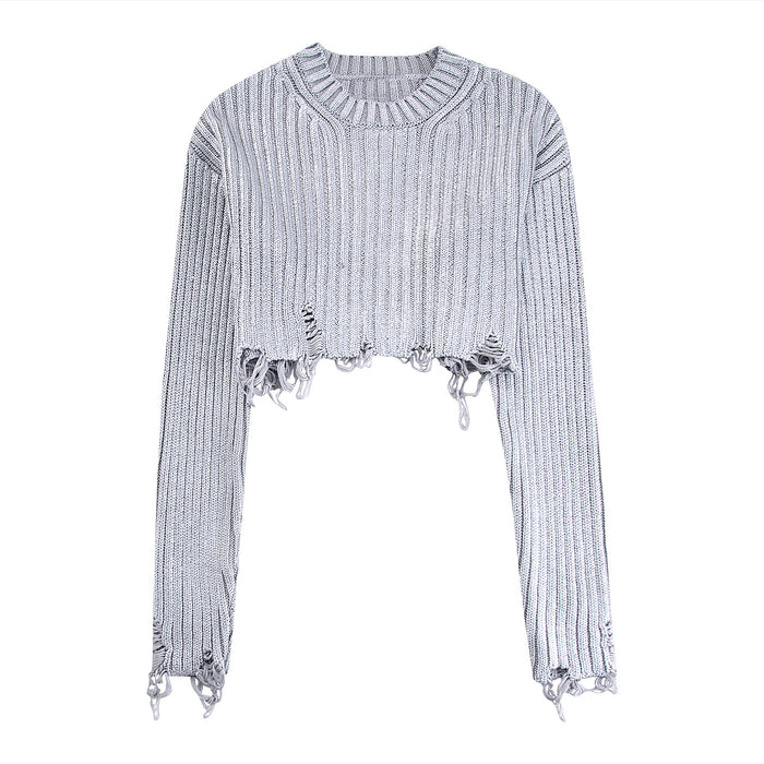 Winter Women Clothing Fashionable Metal Foil Short Knitwear-Gray-Fancey Boutique