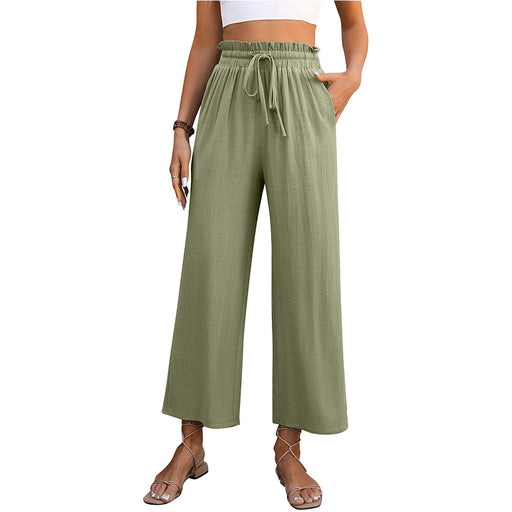 Color-Green-Women Clothing Spring Summer Casual Solid Color Loose Cotton Linen High Waist Wide Leg Trousers Women-Fancey Boutique