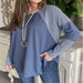 Color-Blue-Ladies Autumn Top Loose Casual Cotton T Striped Color Contrast Patchwork Pullover-Fancey Boutique