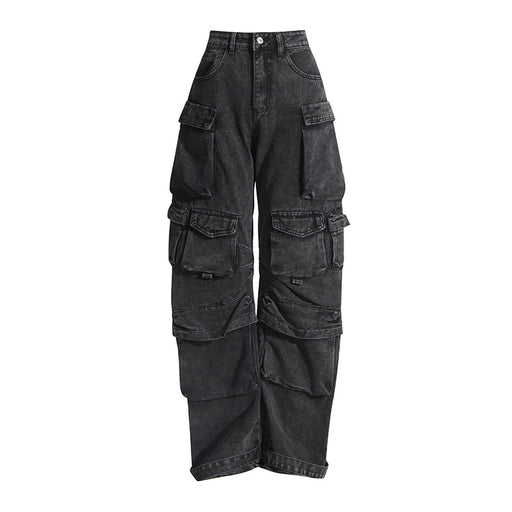Color-Gray-Multi Bag Wide Leg Jeans Autumn Winter Fashionable Cargo Pants Hip Hop Cool Series Trousers-Fancey Boutique