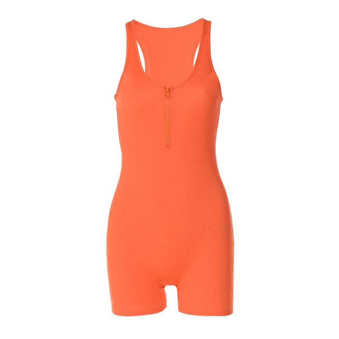 Women Clothing Summer Solid Color Slim Zipper Sleeveless Jumpsuit-Fancey Boutique