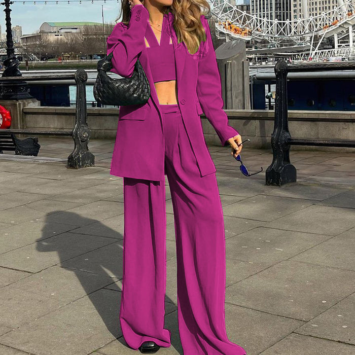 Color-Coral Red-Autumn Winter Stylish Long Sleeves Blazer Suit Set Casual Trousers Two Piece Set-Fancey Boutique