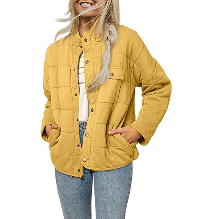 Color-Yellow-Women Clothing Autumn Winter Women Stand Collar Loose Stylish Lightweight Jacket Coat-Fancey Boutique