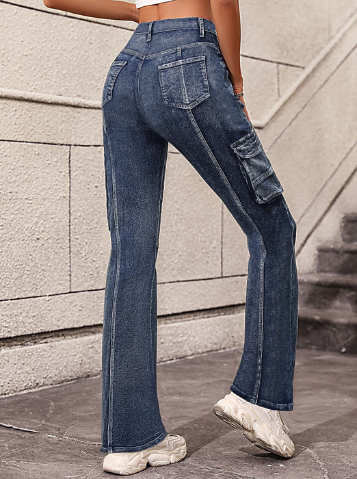 Fashionable Cargo Pants Multi Pocket Sexy All Match High Waist Slimming Straight Denim Trousers Women-Fancey Boutique