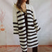 Color-White-Autumn Winter Loose Striped Pocket Mid Length Knitted Sweater Cardigan Coat-Fancey Boutique