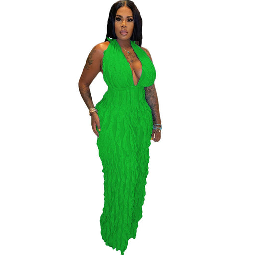 Color-Green-Women Clothing Spring Summer Wave Pattern Sexy Bandeau High Waist Jumpsuit-Fancey Boutique