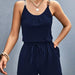 Women Clothing Summer Pleated Stitching Metal Strap Jumpsuit Women-Navy Blue-Fancey Boutique