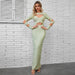 Color-Light Green-Bandage Women Clothing Bandage Dress Solid Color Long Sleeve Sexy Cutout Waist Baring Dress Crisscross-Fancey Boutique