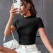 Slim T shirt Solid Color Women Sexy Hollow Out Cutout out Cropped Short Small Shirt Women-Fancey Boutique