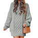 Color-Light Gray-Round Neck Long Sleeve Twisted Knitted Thick Needle Pullover Mid Length Sweater Women Dress-Fancey Boutique