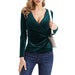 Color-Dark Green-Sexy V neck French Top Elegant Long Sleeve Women Clothing T shirt Suede Bottoming Shirt Warm-Fancey Boutique