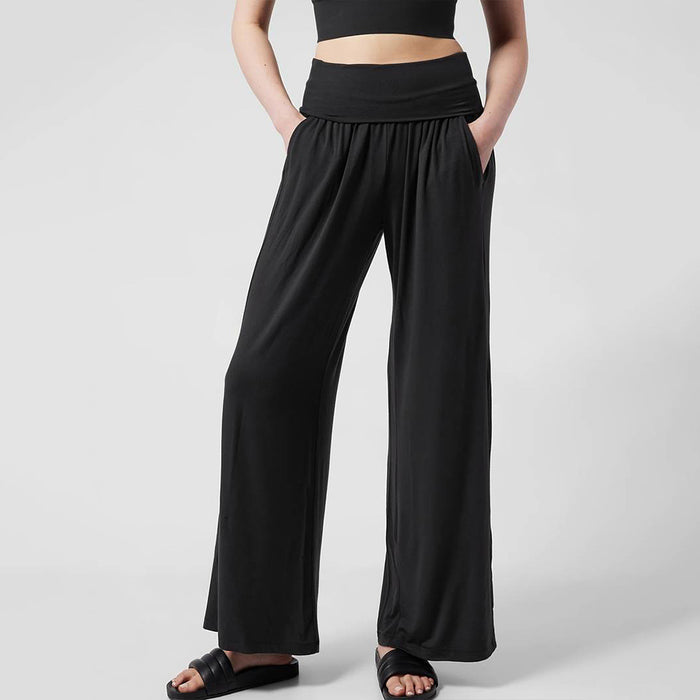 Simple Wide Leg Casual Pants Autumn Winter Elastic Waist Nipped Waist Trousers Women-Black-Fancey Boutique