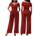 Color-Red-Masson Sexy Solid Color Short Sleeve V-neck Women Jumpsuit-Fancey Boutique