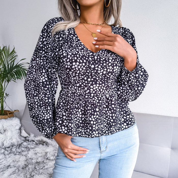 Color-Black-Lantern Long Sleeve Casual Leopard Print Chiffon Shirt Top Women Clothing Spring Summer-Fancey Boutique