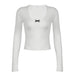 Simple Bowknot U Collar Basic Long Sleeve Sexy Casual All Matching Slim Fit Slim Looking Base Short Top-White-Fancey Boutique