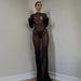 Women Sexy Seductive Mesh Long Sleeve Stitching Perspective Slim Mop Dress-Black-Fancey Boutique