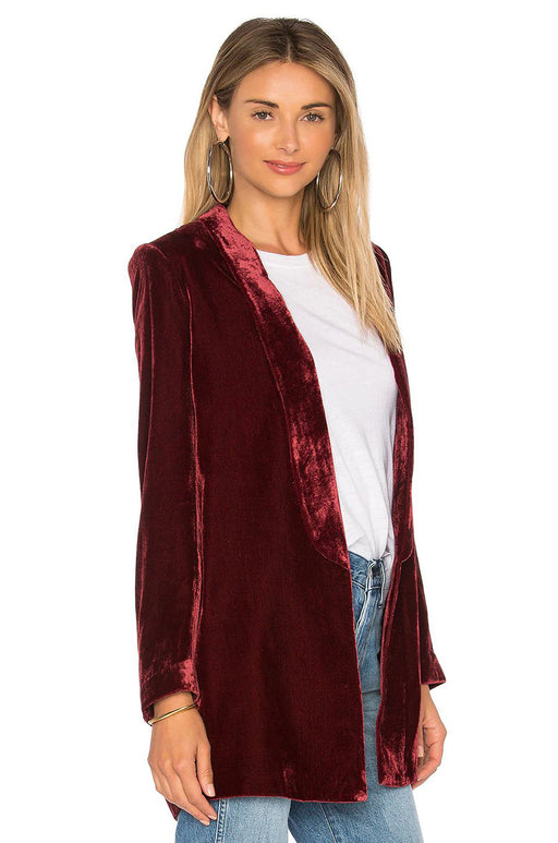 Color-Burgundy-Pleuche Blazer Women Coat Slim Simple Casual All-Match Coat Outerwear-Fancey Boutique