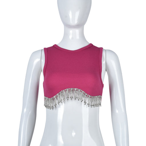 Color-Coral Red-Women Clothing Metal Chain Small Vest Sexy cropped Corns Sleeveless Top for Women-Fancey Boutique