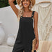 Color-Black-Summer Fresh Sweet Jumpsuit Women Sleeveless Straight Jacquard Solid Color Suspender Pants-Fancey Boutique