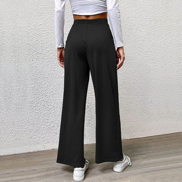 Fall Women Clothing Solid Color Rib Fabric Casual Wide Leg Pants-Fancey Boutique