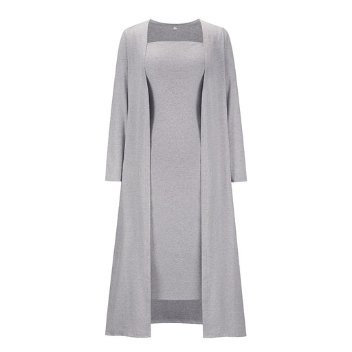 Color-Gray-Autumn Winter Casual Two-Piece Suit Long-Sleeved Knitted Top Tube Top Dress Women-Fancey Boutique