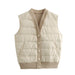 Color-Oatmeal Color-Fall Women Clothing Quilted V neck Patchwork Sleeveless Waistcoat Vest-Fancey Boutique