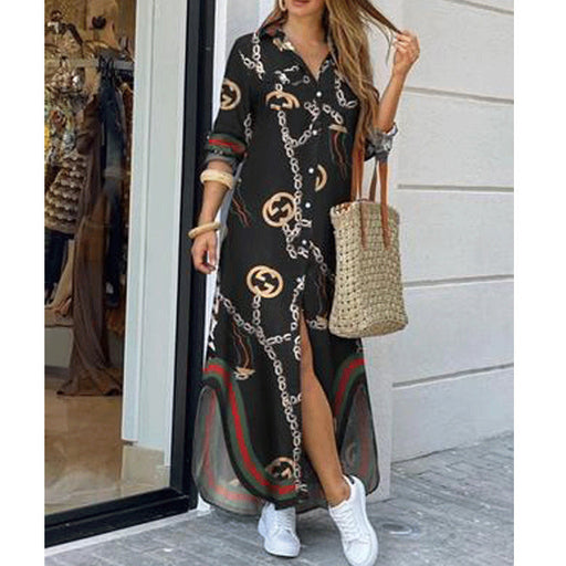 Color-Black Chain-Women Clothing Spring Summer Printed Sexy Shirt Dress-Fancey Boutique