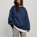 Round Neck Loose Sweatshirt Women Autumn Winter Street Solid Color Polar Fleece Pullover Sweater-Navy Blue-Fancey Boutique