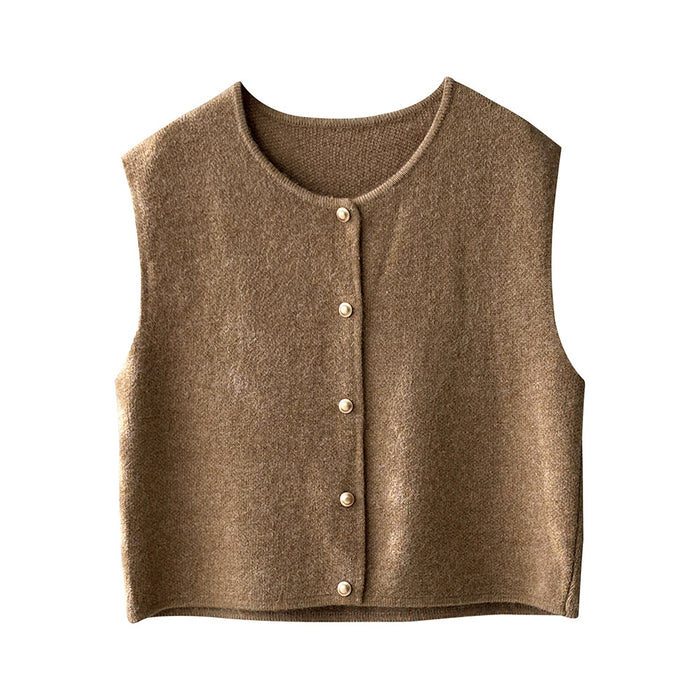 Gentle Single Breasted round Neck Knitted Vest Women Winter Loose Waistcoat Top-Fancey Boutique