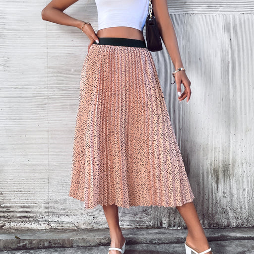 Color-Peach-Women Mid Length High Waist Slimming Pleated Skirt-Fancey Boutique