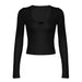 Simple Bowknot U Collar Basic Long Sleeve Sexy Casual All Matching Slim Fit Slim Looking Base Short Top-Black-Fancey Boutique