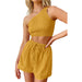 Color-Yellow-Women One Shoulder Pleated Cropped Top Shorts Beach Two Piece Suit-Fancey Boutique
