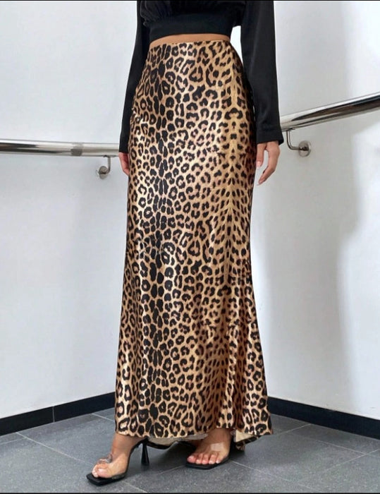 Leopard Print Printed Sexy Sheath Fishtail Skirt Mop Skirt Women Spring Clothing Drape Dress-Multi-Fancey Boutique