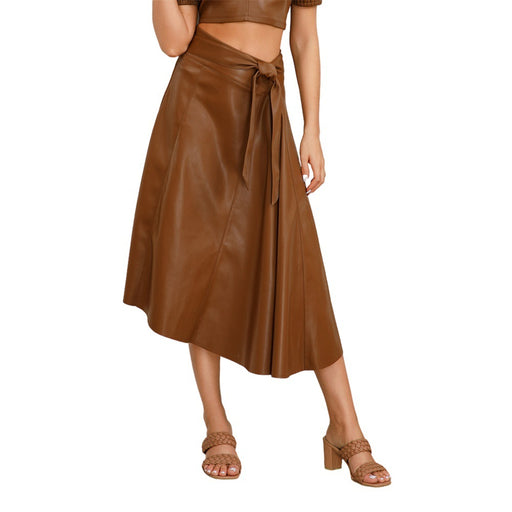 Color-Brown-Faux Leather Trend Autumn Winter Women Irregular Asymmetric Swing Skirt-Fancey Boutique