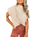 Color-White-Fall Solid Color Pullover High Collar Short Sleeved Top Women Simple Thread Sweater Women-Fancey Boutique