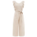 Color-Apricot-Summer Women Clothing Flounce Sleeveless Lace up Jumpsuit Mid-Length Straight Leg Pants-Fancey Boutique