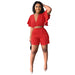 Color-Red-Ruffled Short V neck Top Casual Shorts Summer Two Piece Set-Fancey Boutique