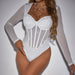 Color-White-Women Sequ Glitter Buling Hollow Out Cutout out See through Jumpsuit-Fancey Boutique