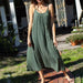 Color-Dark Green-Cotton Casual Cami Dress Summer Vacation Women Maxi Dress Loose Solid Color Backless Double Layer Gauze Sleeveless Dress-Fancey Boutique