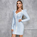 Simple Retro Long Sleeve V Neck Pearl Buckle Daily Party Dress Dress-Fancey Boutique