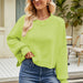 Color-Light Green Cropped Pullover Sweater-Women Clothing Autumn Winter Loose Cropped Pullover Sweater Long Sleeve round Neck Sweater-Fancey Boutique