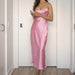 Color-Spring Summer Back Hollow Out Cutout Design Silk Satin Texture Slit Dress-Fancey Boutique