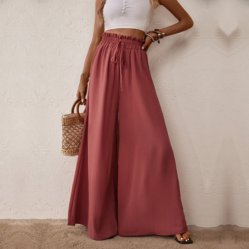 Color-Rosewood Color-Summer Women Clothing Big Horn Solid Color Wide Leg Pants Women-Fancey Boutique