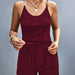Women Clothing Summer Pleated Stitching Metal Strap Jumpsuit Women-Burgundy-Fancey Boutique